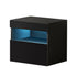 High Gloss Front Bedside Table Drawers RGB LED Nightstand Shelf- Black